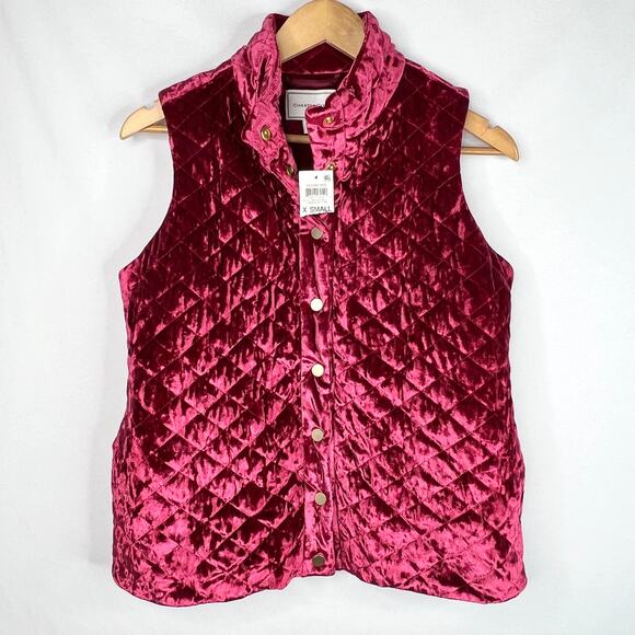 NWT Charter Club Magenta Velvet Quilted Vest XS - Picture 1 of 7